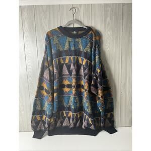 Men's 52 ~2XL Fiume Wool Blend Pullover Sweater Colorful 3D Geometric ITALY